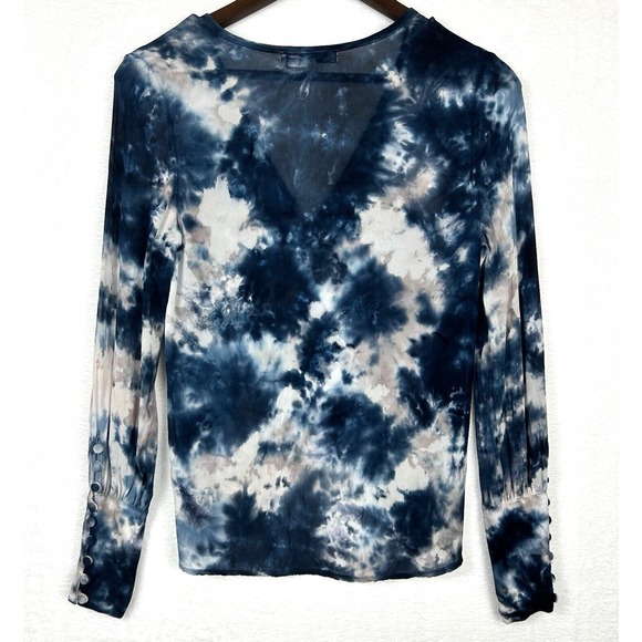 Young Fabulous & Broke Jayden Blue Faux Wrap Top XS Tie Dye Blue Water Color - Picture 4 of 9